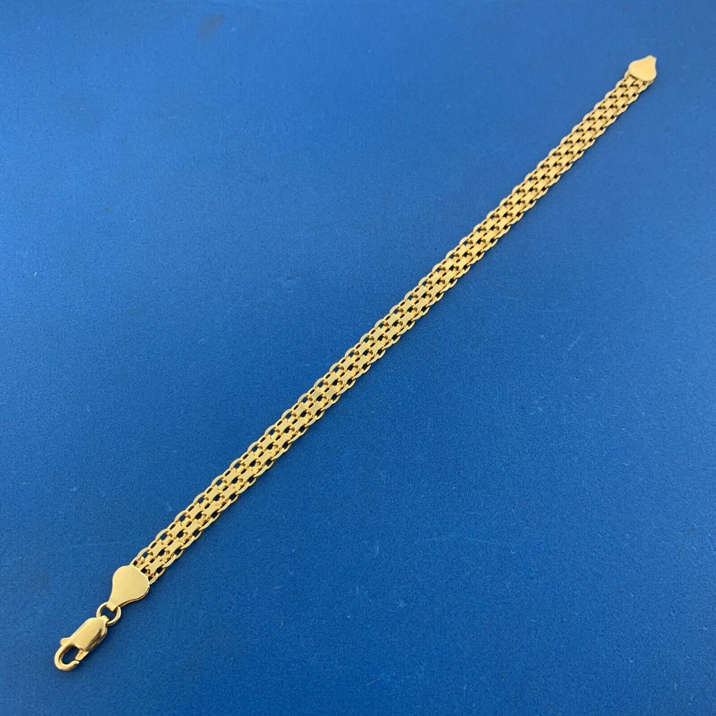 Designer 925 Sterling Silver Vermeil Gold Toned Bar & Circle Mesh Link Bracelet