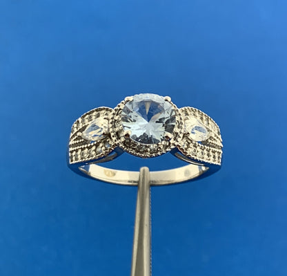 925 Sterling Silver Blue Spinel White Cubic Zirconia Halo Cocktail Ring