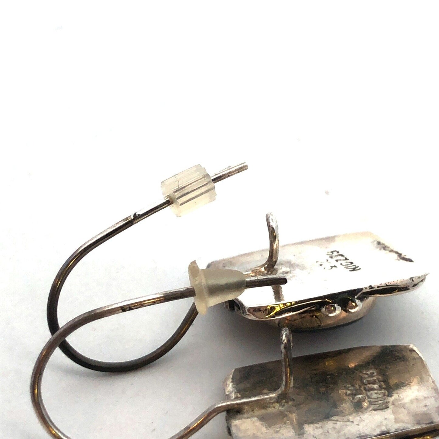 Designer Sterling Silver Oval Purple Cat Eye Cabochon Rectangle Hook Earrings