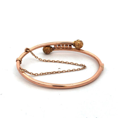 Vintage 10K Rose Gold Turquoise Pearl Textured Bypass Hinged Bangle Bracelet