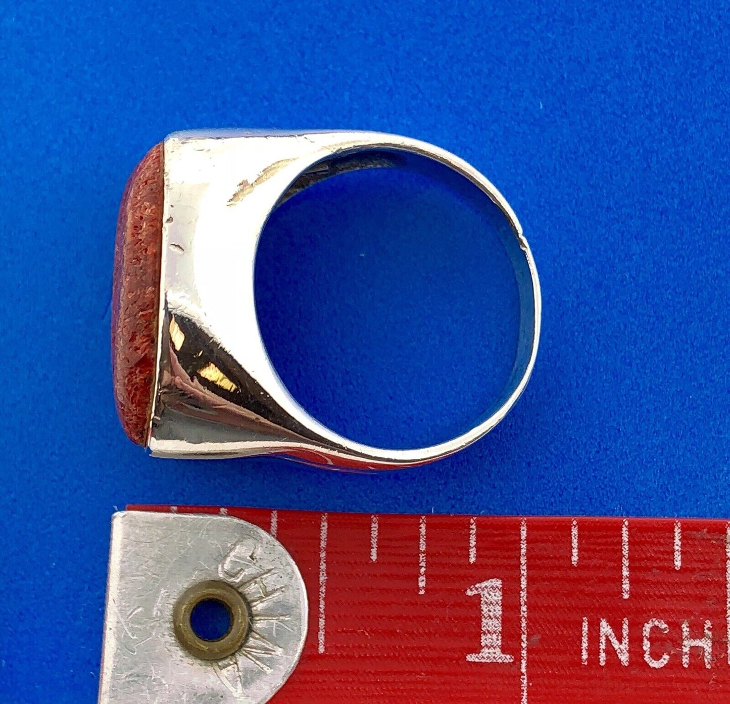 Designer CSX 925 Sterling Silver Red Coral Free Form Statement Double Dome Ring