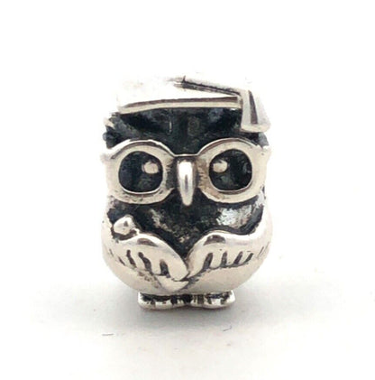 Designer 925 Sterling Silver Graduate Owl School Bead Slide Bracelet Charm