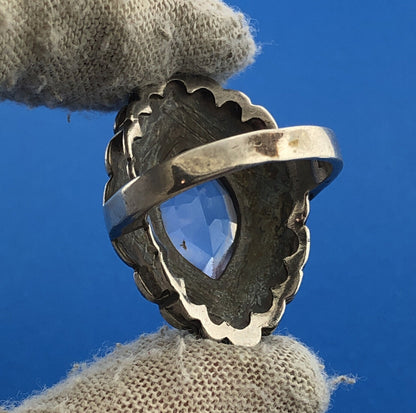 Art Deco Nouveau Sterling Silver 925 Amethyst Marcasite Statement Cocktail Ring