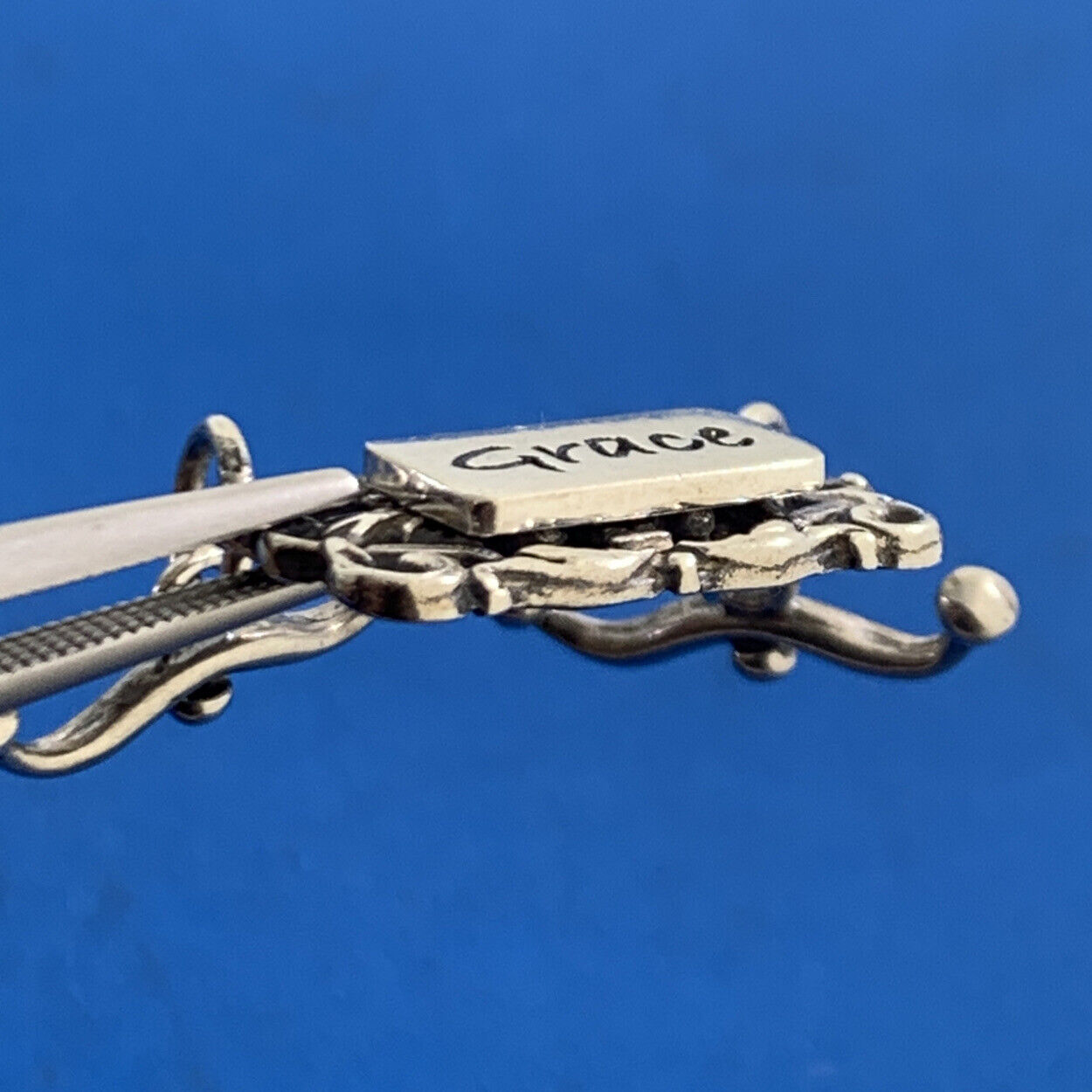 Designer 925 Sterling Silver Open Scroll GRACE Pendant Amulet Charm