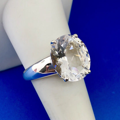 Estate Stunning 925 Sterling Silver Oval Cubic Zirconia Solitaire Statement Ring