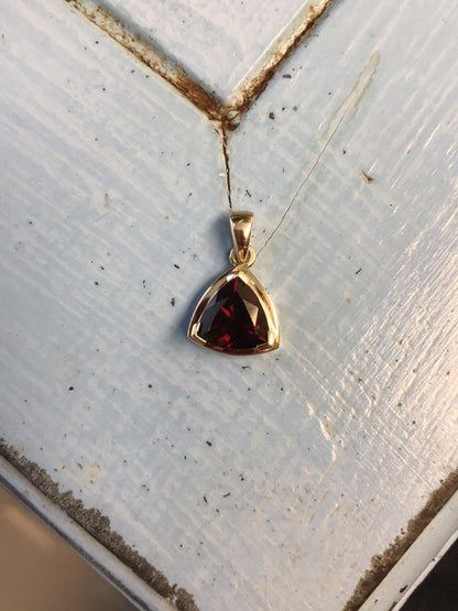 10K Yellow Gold Trillion Cut Garnet January Birthday Anniversary Pendant