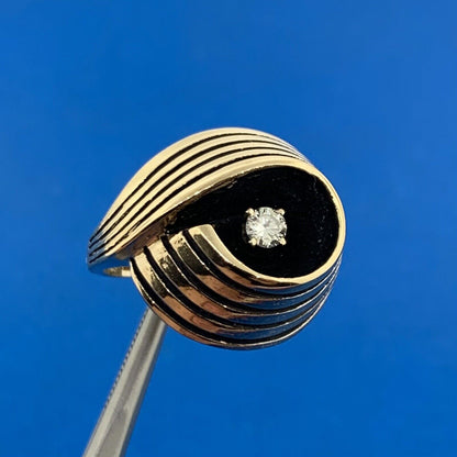 Vintage 14K Yellow Gold Diamond Egyptian King Tut Cocktail Ring