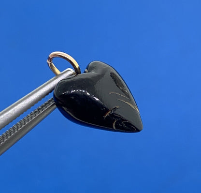 Vintage 10K Yellow Gold Carved Ebony Heart Charm Pendant