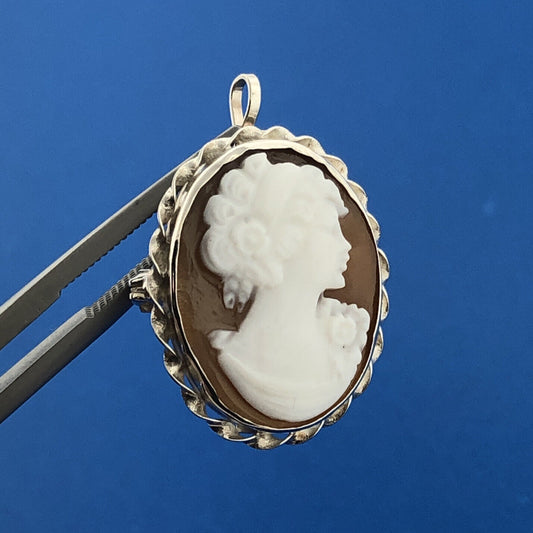 Italy Cameo Factory 925 Sterling Silver Hand Carved Cameo Shell Pendant NIB