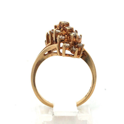 Vintage 10K Yellow Gold 417 Diamond Waterfall Bypass Statement Cocktail Ring