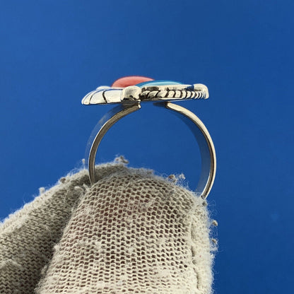 Carolyn Pollack Relios 925 Sterling Silver Turquoise Coral Squash Blossom Ring