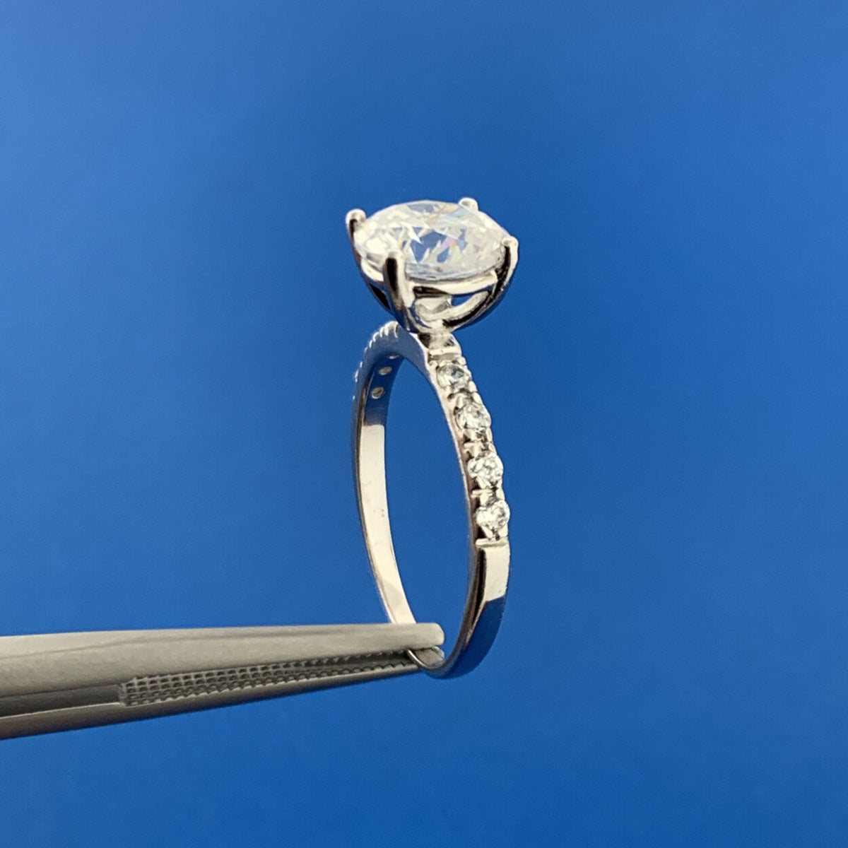 Stunning Sterling Silver ATI Cubic Zirconia Solitaire Accents Statement Ring
