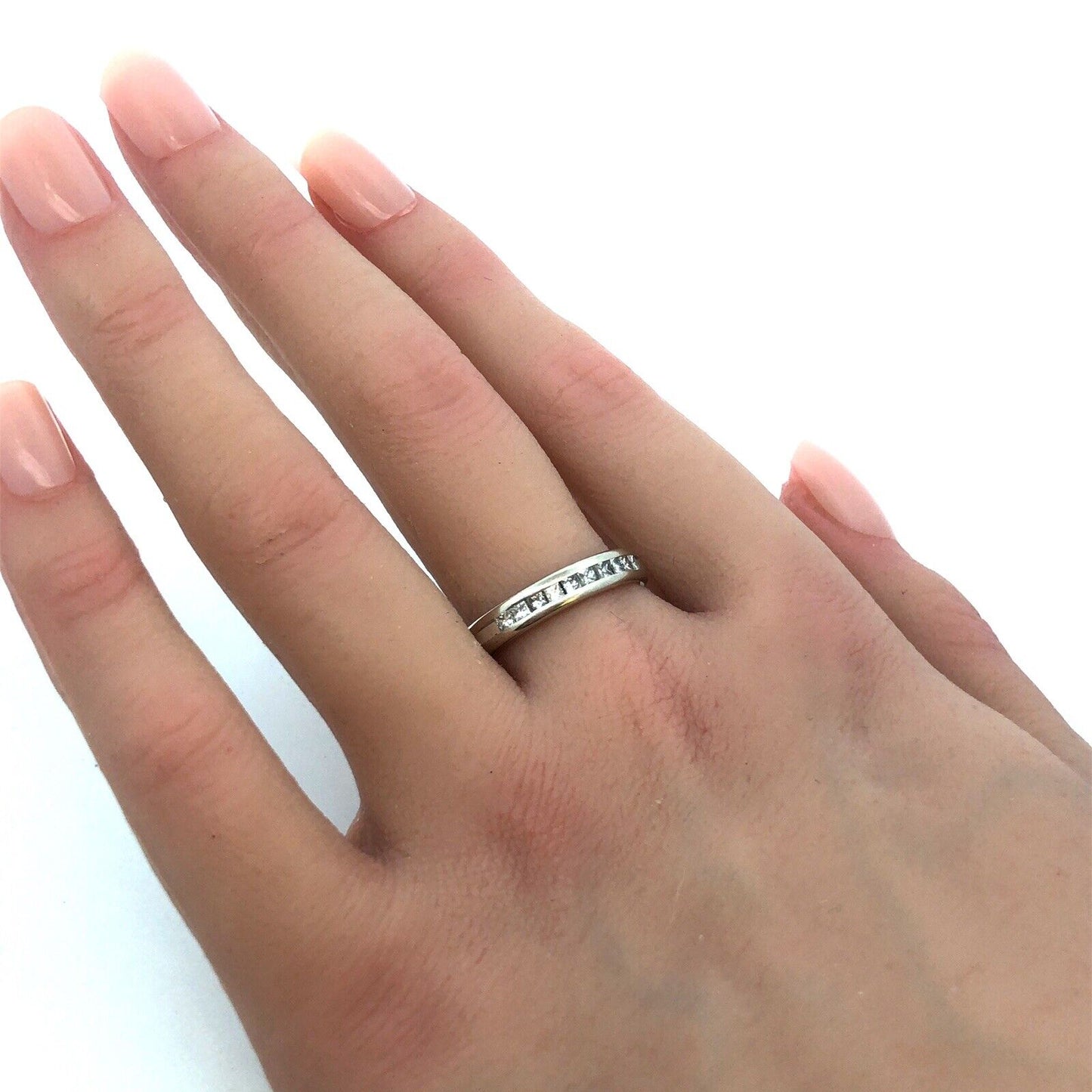 Designer Art Carved 14K White Gold Princess Diamond Channel Wedding Band Ring