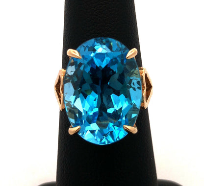 Designer 14K Yellow Gold Oval London Blue Topaz Statement Cocktail Ring