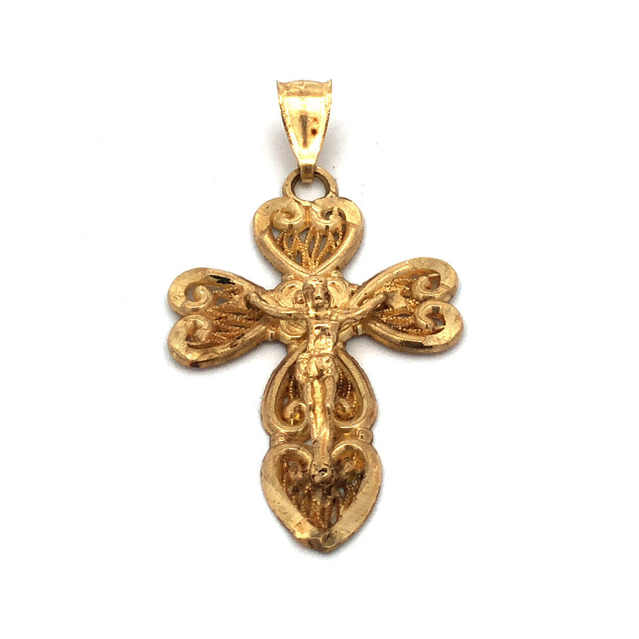 10K Yellow Gold Filigree Cross Crucifix Catholic Gift Religious Pendant