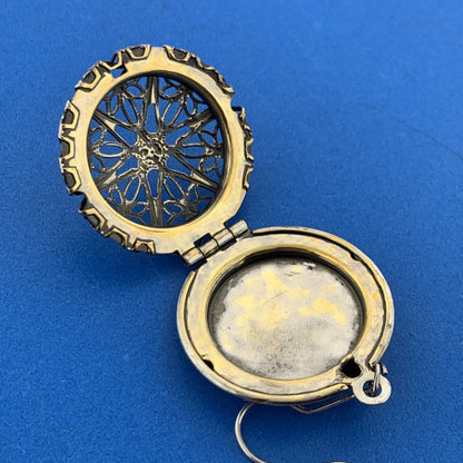 Vintage Silver Tone Balinese Filigree Perfume Photo Locket Drop Dangle Earrings