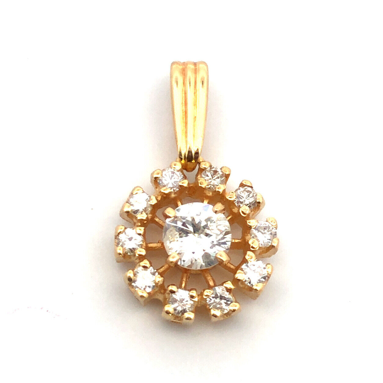 Designer 14K Yellow Gold Round Diamond W/Diamond Halo Floral Charm Pendant