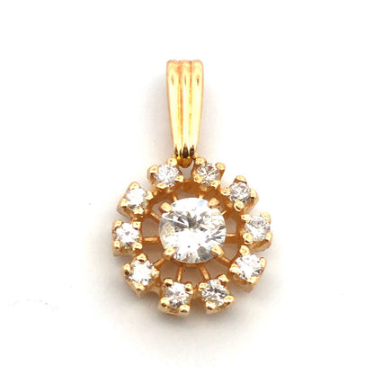Designer 14K Yellow Gold Round Diamond W/Diamond Halo Floral Charm Pendant