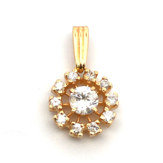 Designer 14K Yellow Gold Round Diamond W/Diamond Halo Floral Charm Pendant