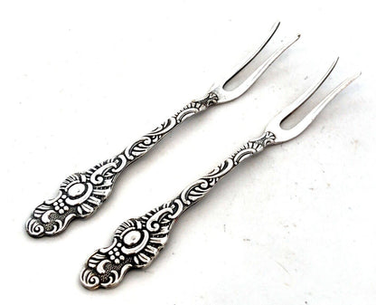 A.B. Nils-Johan Silver Extra Plated Floral Scroll Pair Lemon Cocktail Forks NIB
