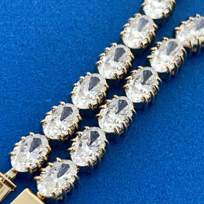 Designer 14K Yellow Gold Oval Cubic Zirconia CZ Statement Tennis Bracelet 10tcw