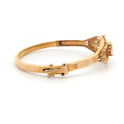 Art Deco 14K Yellow Gold Ornate Opal Scroll Decorative Scroll Bangle Bracelet