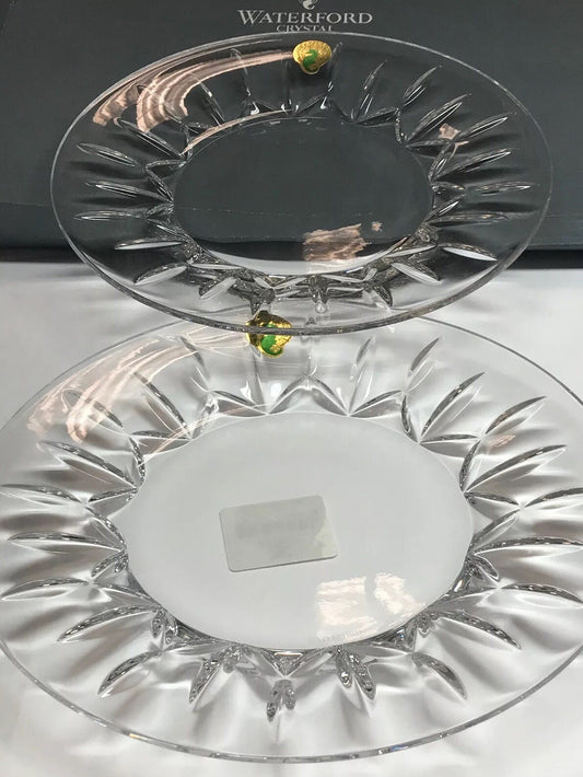 Waterford Lead Crystal Grove 8" Dessert/Sandwich Plate Set of Two Signed Tags