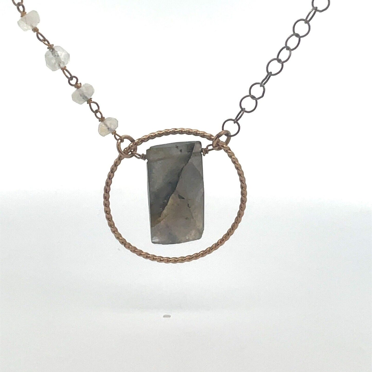 Designer Jane Diaz Gold Filled Multi Stone Bead Labradorite Two Tone Necklace