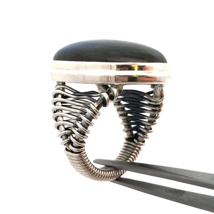 Designer YS India 925 Sterling Silver Oval Labradorite Wire Wrap Statement Ring