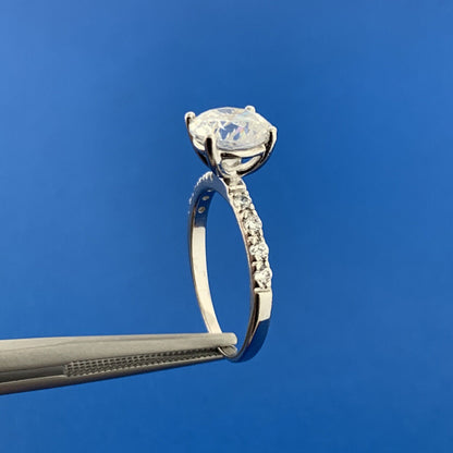 Stunning Sterling Silver ATI Cubic Zirconia Solitaire Accents Statement Ring