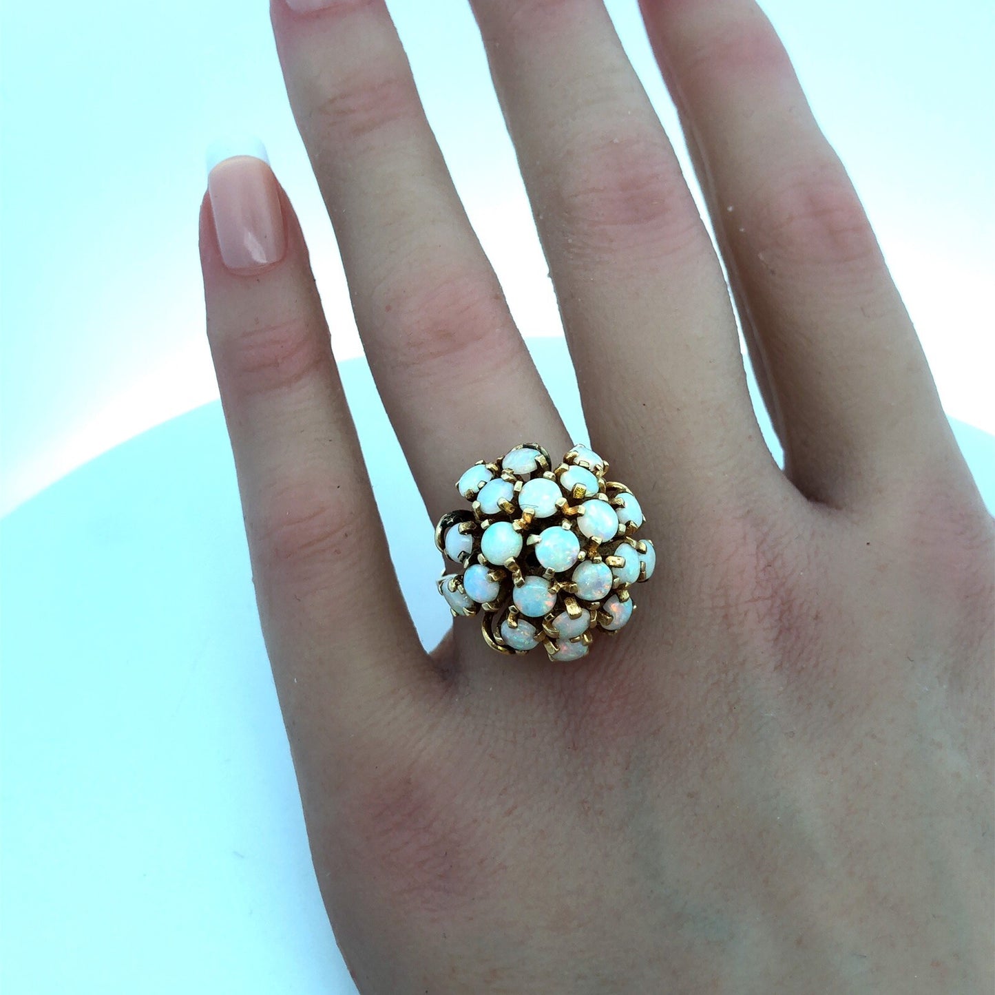 Vintage Designer 14K Yellow Gold Opal Cluster Statement Cocktail Ring