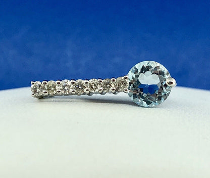 Designer Esx 10k White Gold Blue Topaz & Diamond Womens Bar Charm Pendant