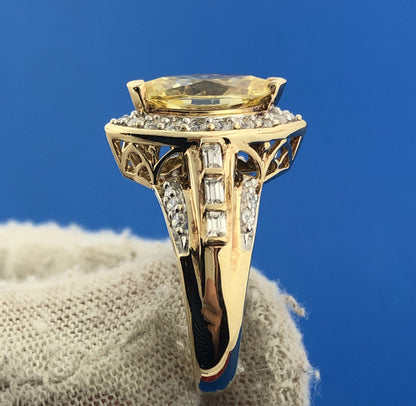 Designer Sterling Silver 925 Vermeil Lemon Cubic Zirconia Statement Size 9 Ring