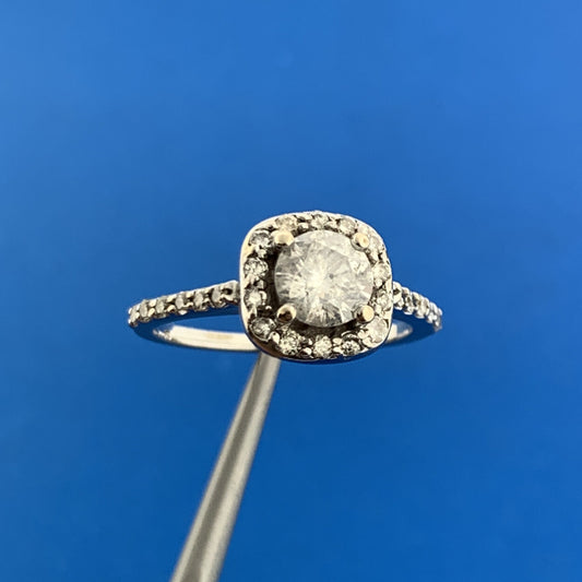 Designer 14K White Gold Diamond Solitaire Halo Accented Sz 6.25 Engagement Ring