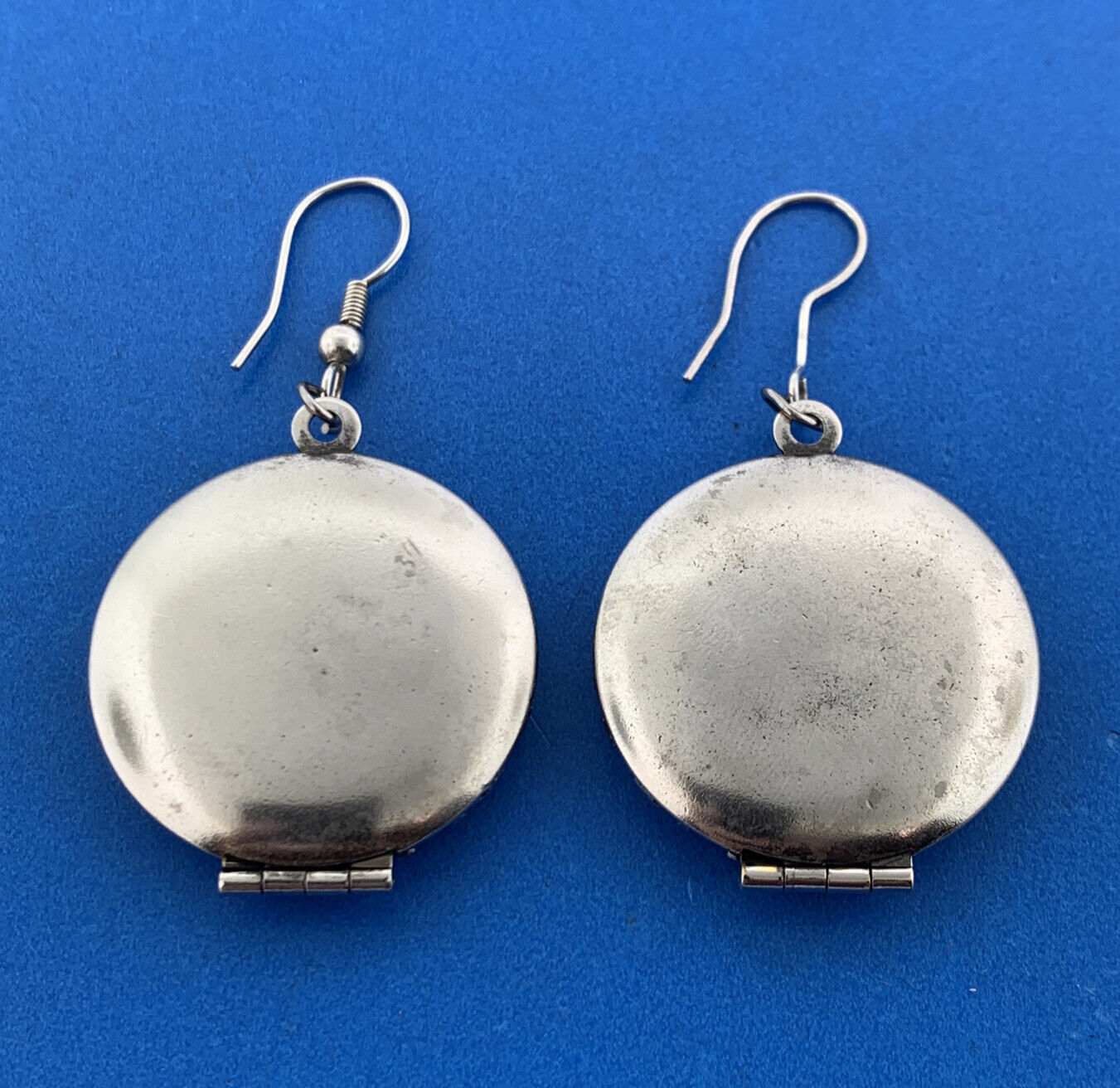Vintage Silver Tone Balinese Filigree Perfume Photo Locket Drop Dangle Earrings