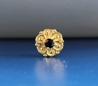 Designer DDH 10K Yellow Gold Sapphire Flower September Slide Bracelet Charm