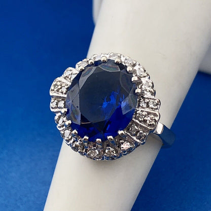 Vintage Estate 14k White Gold Blue Spinel Diamond Accent Ring Size 5.25