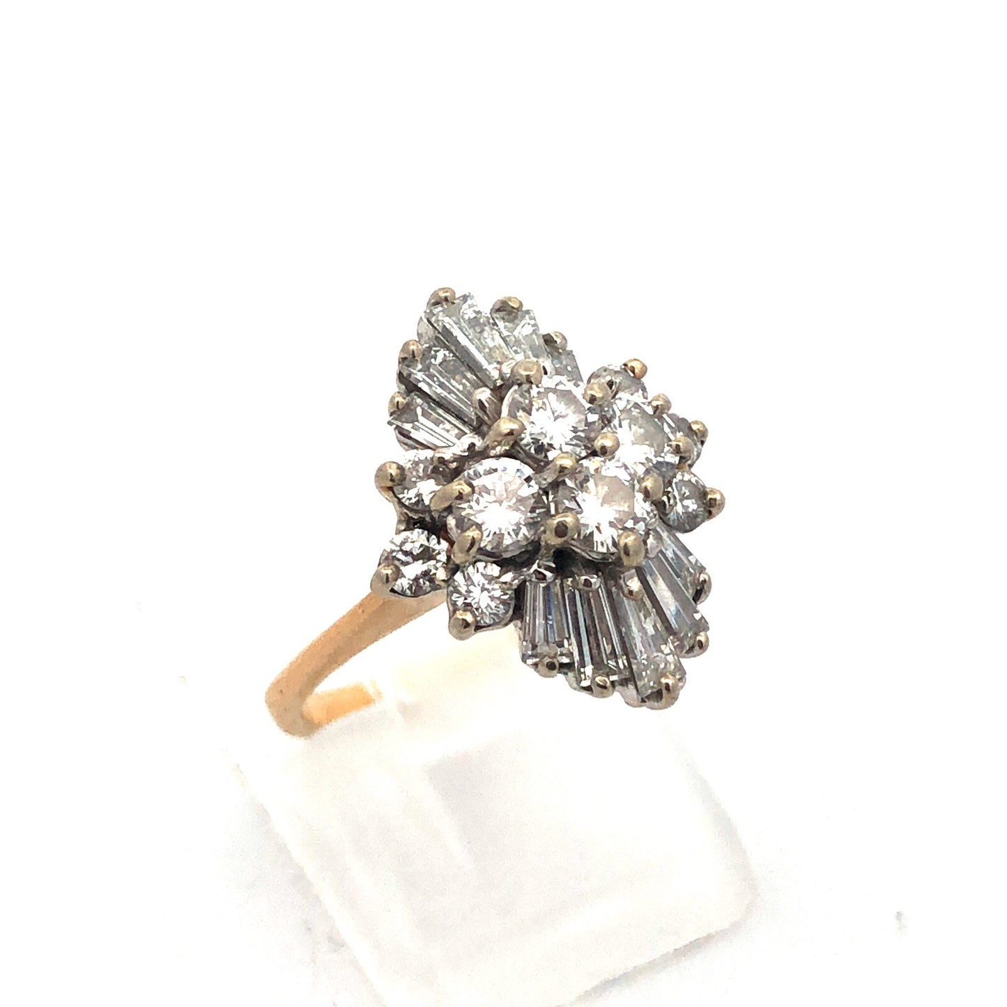 Estate 14K Yellow Gold Diamond Cluster Waterfall Statement Cocktail Ring