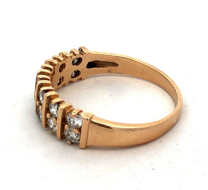 Estate 14K Yellow Gold Round Diamond Wedding Anniversary Band Ring