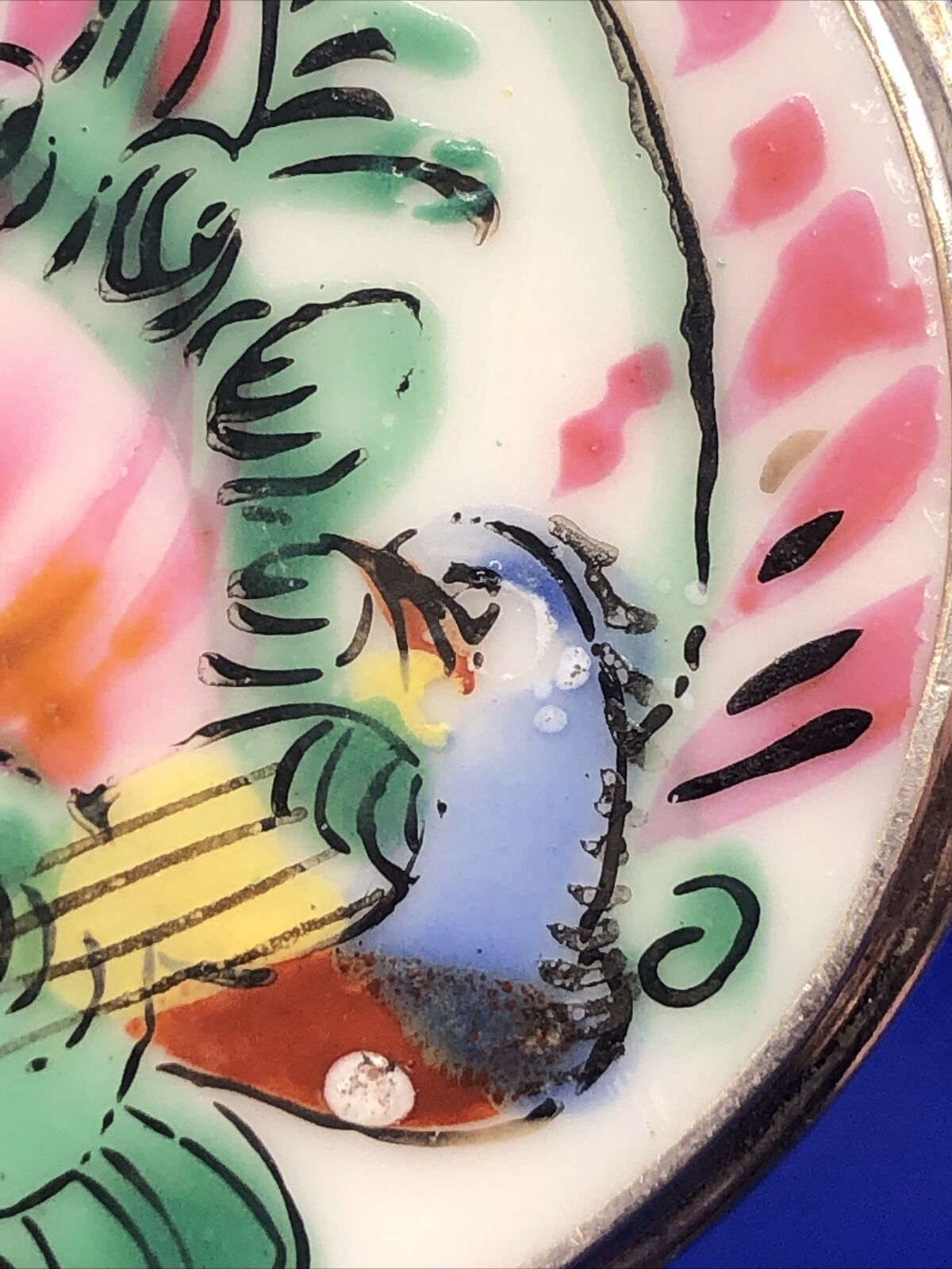 Designer Japanese 925 Sterling Silver Round Porcelain Hand Painted Pendant