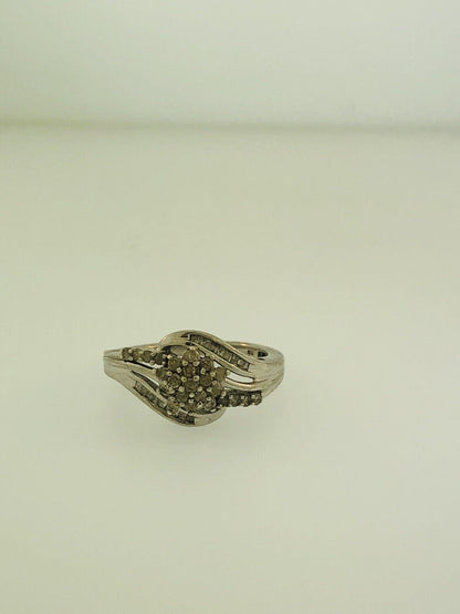 Sterling Silver 925 Diamond Waterfall Cluster Engagement Bridal Ring