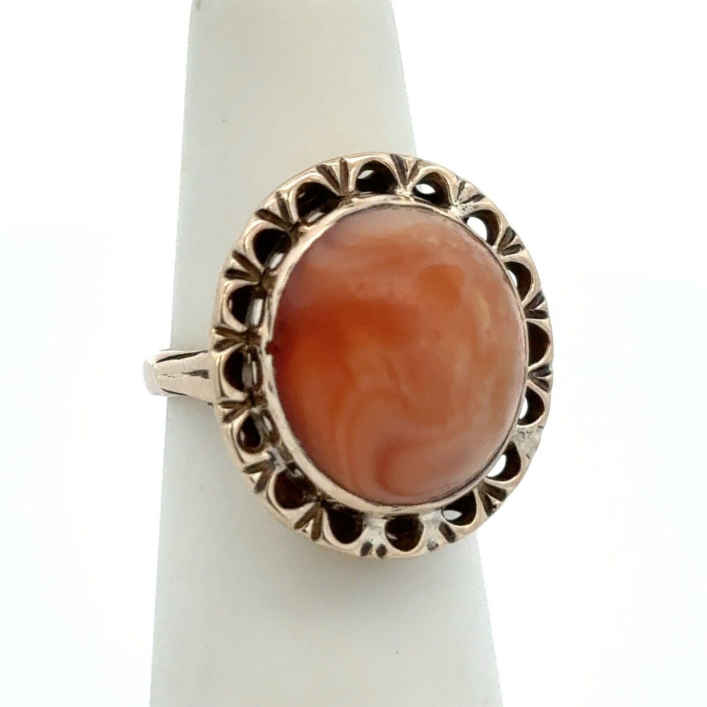 Vintage 14K Yellow Gold Oval Cabochon Orange Mexican Fire Opal Cocktail Ring