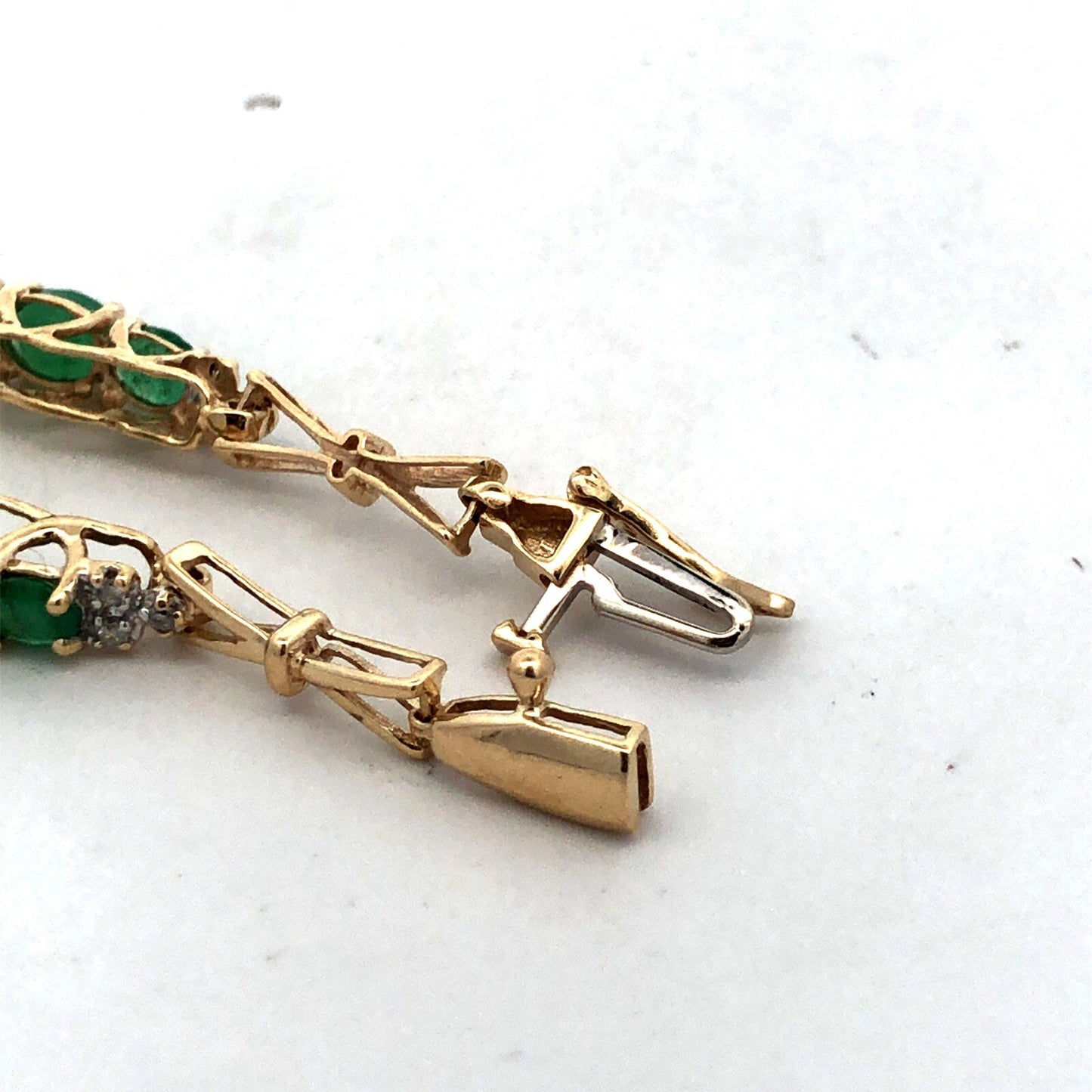 Designer SAY 14K Yellow Gold Oval Green Emerald Diamond Panel Tennis Bracelet