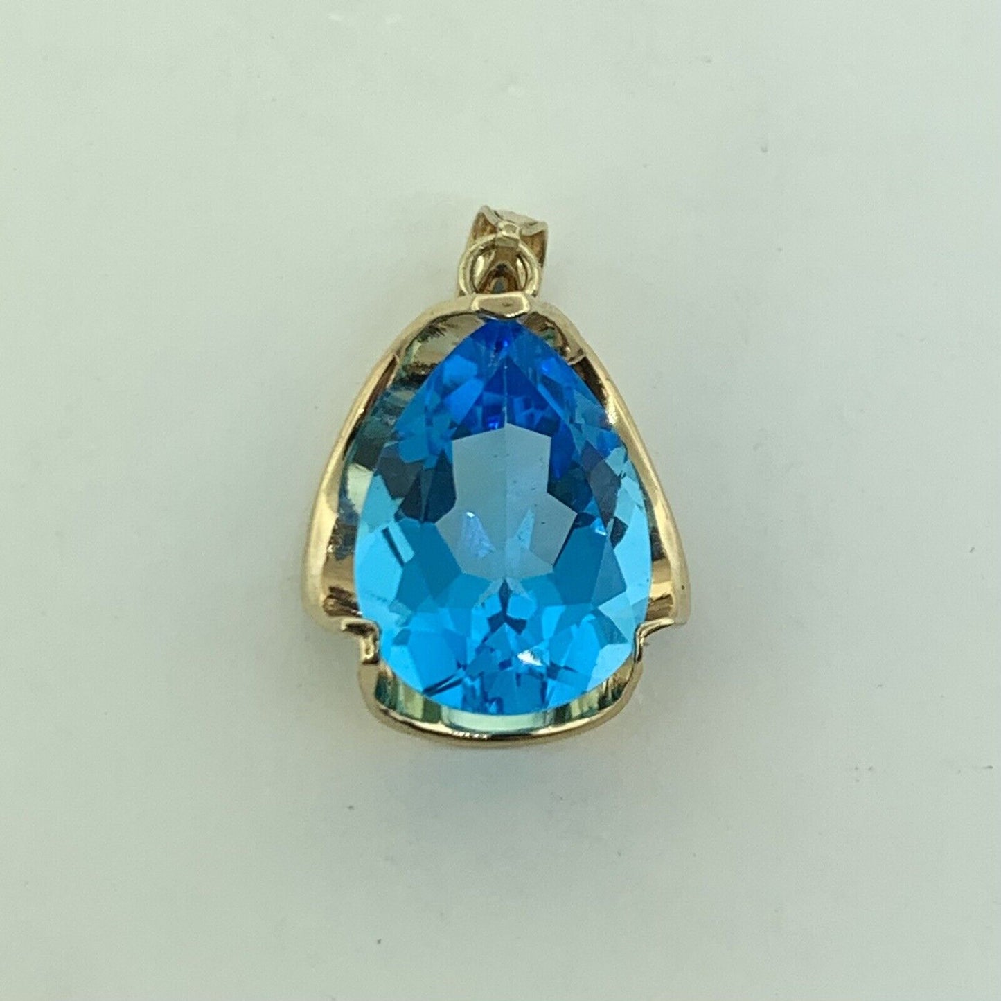 Designer 14K Yellow Gold Teal Sapphire Pear Solitaire Drop Pendant