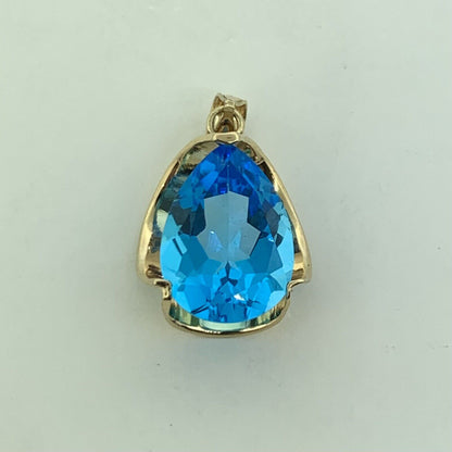 Designer 14K Yellow Gold Teal Sapphire Pear Solitaire Drop Pendant