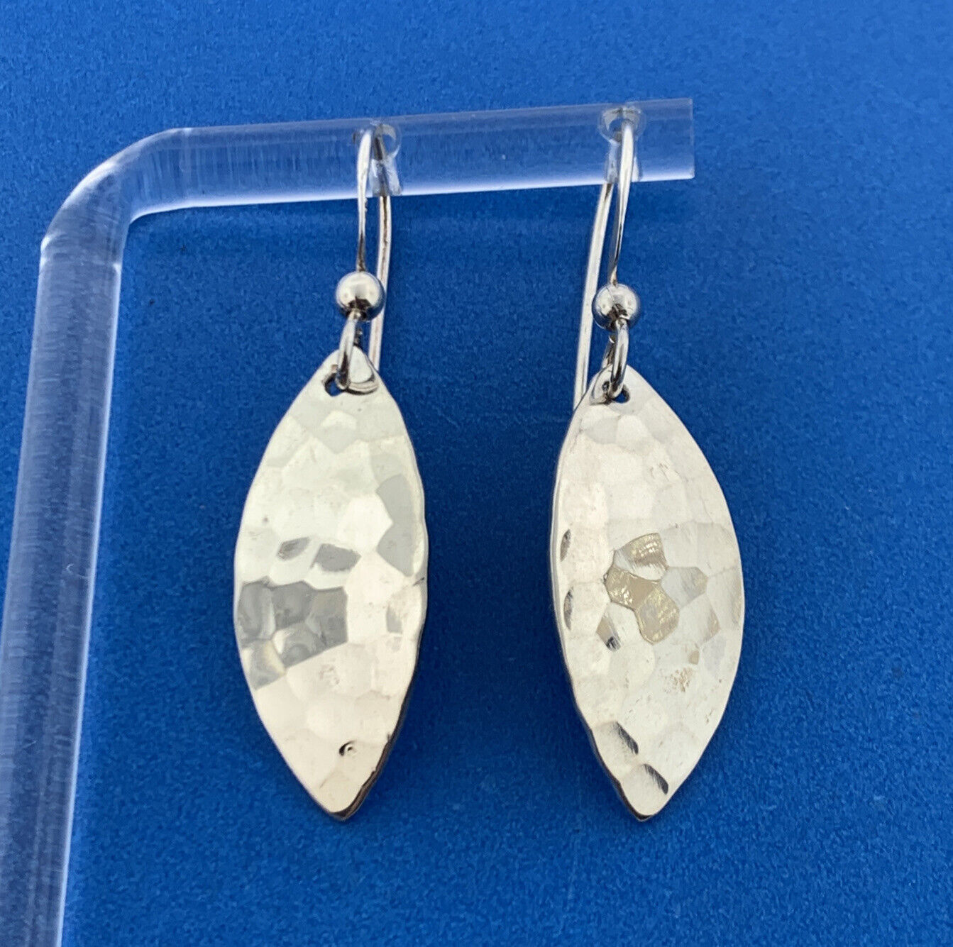 Stunning Sterling Silver 925 Textured Marquise Leaf Hook Dangle Earrings