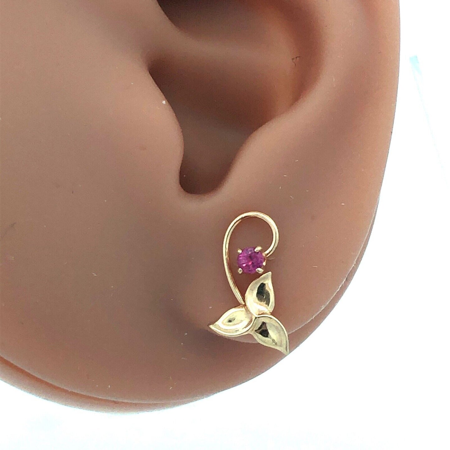 Designer PPC 14K Yellow Gold Ruby Floral Scroll Stud Earrings