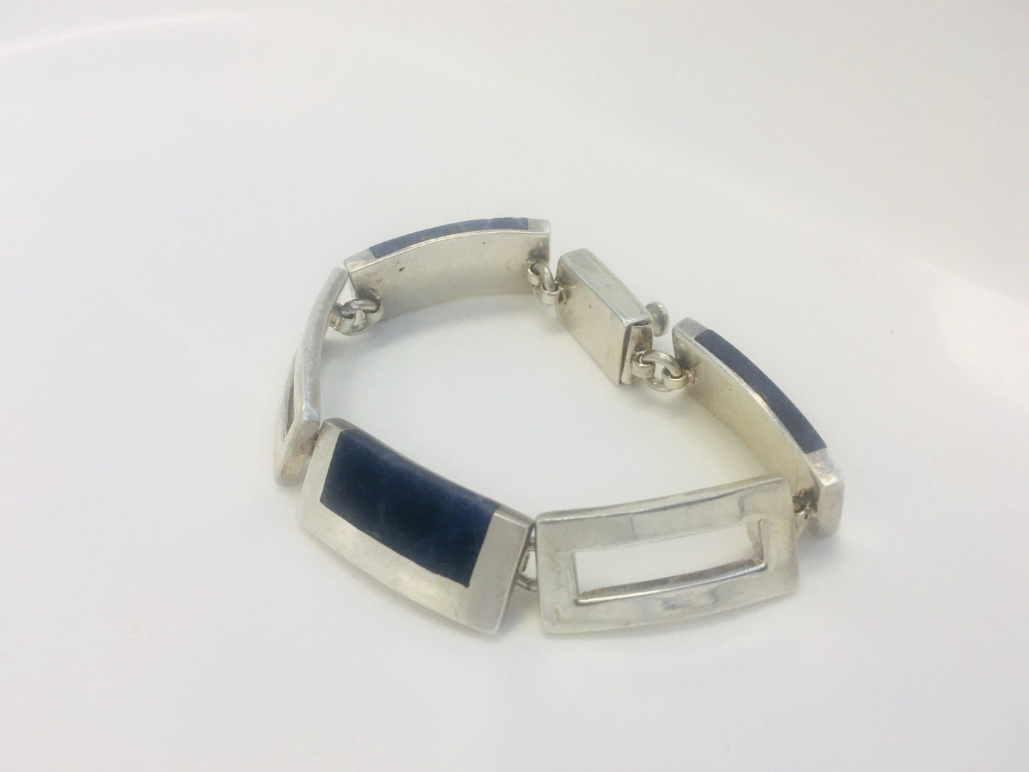Vintage Taxco Mexico Sterling Silver 925 Lapis Lazuli Modernist Panel Bracelet