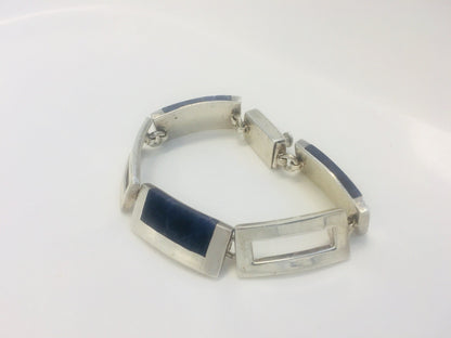Vintage Taxco Mexico Sterling Silver 925 Lapis Lazuli Modernist Panel Bracelet