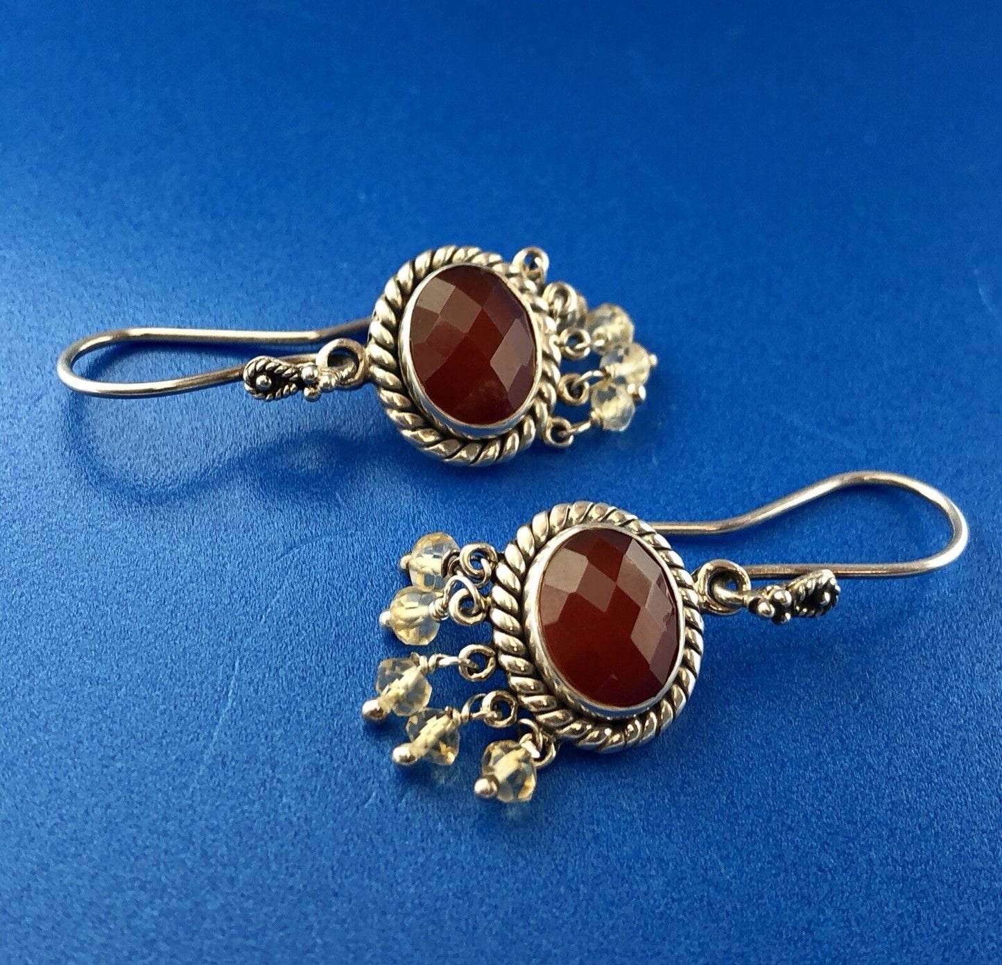 Doug Paulus DP Sterling Silver 925 Carnelian Citrine Bead Drop Dangle Earrings